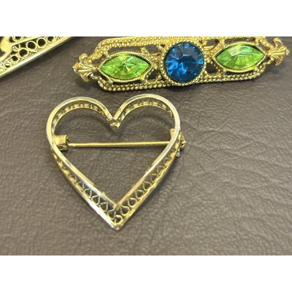 Vintage Jewelry Lot 1928 Avante Rhinestone Heart Brooch Pin Enamel Earrings - Picture 5 of 11
